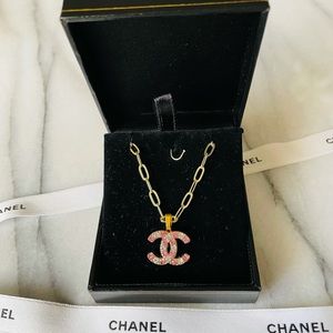 Authentic CC logo pink/clear crystal necklace